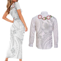 Manuia le Aso Sa o Tamaiti Tonga Couples Matching Short Sleeve Bodycon Dress and Long Sleeve Button Shirt White Sunday Heilala Lei LT9 - Polynesian Pride