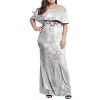 Manuia le Aso Sa o Tamaiti Tonga Family Matching Off Shoulder Maxi Dress and Hawaiian Shirt White Sunday Heilala Lei LT9 Mom's Dress White - Polynesian Pride