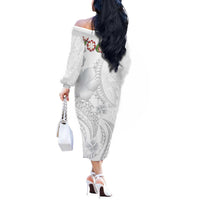 Manuia le Aso Sa o Tamaiti Tonga Off The Shoulder Long Sleeve Dress White Sunday Heilala Lei LT9 - Polynesian Pride