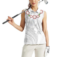 Manuia le Aso Sa o Tamaiti Tonga Women Sleeveless Polo Shirt White Sunday Heilala Lei LT9 - Polynesian Pride