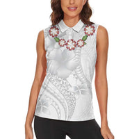 Manuia le Aso Sa o Tamaiti Tonga Women Sleeveless Polo Shirt White Sunday Heilala Lei LT9 - Polynesian Pride