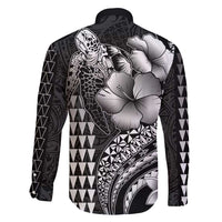 Hawaiian Sea Turtle Family Matching Long Sleeve Bodycon Dress and Hawaiian Shirt Black Hibiscus Flowers and Kakau Pattern LT9 - Polynesian Pride