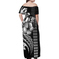 Hawaiian Sea Turtle Family Matching Off Shoulder Maxi Dress and Hawaiian Shirt Black Hibiscus Flowers and Kakau Pattern LT9 - Polynesian Pride