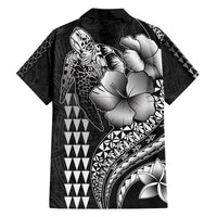 Hawaiian Sea Turtle Family Matching Off Shoulder Short Dress and Hawaiian Shirt Black Hibiscus Flowers and Kakau Pattern LT9 - Polynesian Pride