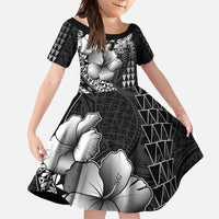 Hawaiian Sea Turtle Family Matching Summer Maxi Dress and Hawaiian Shirt Black Hibiscus Flowers and Kakau Pattern LT9 Daughter's Dress Black - Polynesian Pride