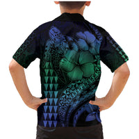Hawaiian Sea Turtle Family Matching Mermaid Dress and Hawaiian Shirt Blue Hibiscus Flowers and Kakau Pattern LT9 - Polynesian Pride