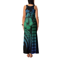 Hawaiian Sea Turtle Family Matching Tank Maxi Dress and Hawaiian Shirt Blue Hibiscus Flowers and Kakau Pattern LT9 - Polynesian Pride