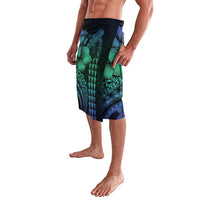 Hawaiian Sea Turtle Lavalava Blue Hibiscus Flowers and Kakau Pattern LT9 - Polynesian Pride