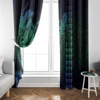 Hawaiian Sea Turtle Window Curtain Blue Hibiscus Flowers and Kakau Pattern