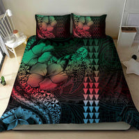 Hawaiian Sea Turtle Bedding Set Green Hibiscus Flowers and Kakau Pattern