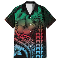 Hawaiian Sea Turtle Family Matching Off Shoulder Short Dress and Hawaiian Shirt Green Hibiscus Flowers and Kakau Pattern LT9 Dad's Shirt - Short Sleeve Green - Polynesian Pride