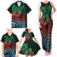 Hawaiian Sea Turtle Family Matching Tank Maxi Dress and Hawaiian Shirt Green Hibiscus Flowers and Kakau Pattern LT9 - Polynesian Pride