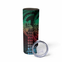Hawaiian Sea Turtle Skinny Tumbler Green Hibiscus Flowers and Kakau Pattern LT9 - Polynesian Pride