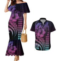 Hawaiian Sea Turtle Couples Matching Mermaid Dress and Hawaiian Shirt Pink Hibiscus Flowers and Kakau Pattern LT9 Pink - Polynesian Pride