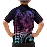 Hawaiian Sea Turtle Family Matching Mermaid Dress and Hawaiian Shirt Pink Hibiscus Flowers and Kakau Pattern LT9 - Polynesian Pride