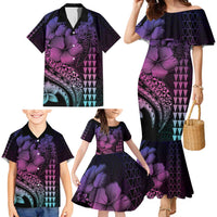 Hawaiian Sea Turtle Family Matching Mermaid Dress and Hawaiian Shirt Pink Hibiscus Flowers and Kakau Pattern LT9 - Polynesian Pride