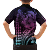 Hawaiian Sea Turtle Family Matching Off Shoulder Maxi Dress and Hawaiian Shirt Pink Hibiscus Flowers and Kakau Pattern LT9 - Polynesian Pride