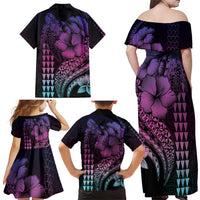 Hawaiian Sea Turtle Family Matching Off Shoulder Maxi Dress and Hawaiian Shirt Pink Hibiscus Flowers and Kakau Pattern LT9 - Polynesian Pride