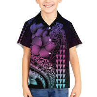 Hawaiian Sea Turtle Family Matching Short Sleeve Bodycon Dress and Hawaiian Shirt Pink Hibiscus Flowers and Kakau Pattern LT9 Son's Shirt Pink - Polynesian Pride