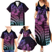 Hawaiian Sea Turtle Family Matching Summer Maxi Dress and Hawaiian Shirt Pink Hibiscus Flowers and Kakau Pattern LT9 - Polynesian Pride