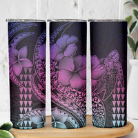 Hawaiian Sea Turtle Skinny Tumbler Pink Hibiscus Flowers and Kakau Pattern LT9 - Polynesian Pride