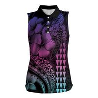 Hawaiian Sea Turtle Women Sleeveless Polo Shirt Pink Hibiscus Flowers and Kakau Pattern LT9 Female Pink - Polynesian Pride