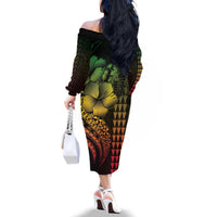 Hawaiian Sea Turtle Family Matching Off The Shoulder Long Sleeve Dress and Hawaiian Shirt Reggae Hibiscus Flowers and Kakau Pattern LT9 - Polynesian Pride