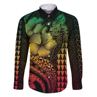 Hawaiian Sea Turtle Family Matching Puletasi and Hawaiian Shirt Reggae Hibiscus Flowers and Kakau Pattern LT9 Dad's Shirt - Long Sleeve Reggae - Polynesian Pride