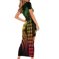 Hawaiian Sea Turtle Family Matching Short Sleeve Bodycon Dress and Hawaiian Shirt Reggae Hibiscus Flowers and Kakau Pattern LT9 - Polynesian Pride