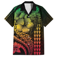 Hawaiian Sea Turtle Family Matching Summer Maxi Dress and Hawaiian Shirt Reggae Hibiscus Flowers and Kakau Pattern LT9 Dad's Shirt - Short Sleeve Reggae - Polynesian Pride