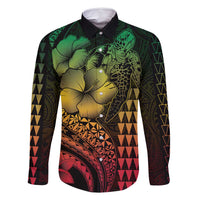Hawaiian Sea Turtle Family Matching Summer Maxi Dress and Hawaiian Shirt Reggae Hibiscus Flowers and Kakau Pattern LT9 Dad's Shirt - Long Sleeve Reggae - Polynesian Pride
