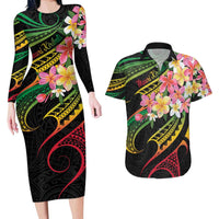 Kiribati Red Jasmine Mango Couples Matching Long Sleeve Bodycon Dress and Hawaiian Shirt Reggae Polynesian Art Vibe LT9 Reggae - Polynesian Pride