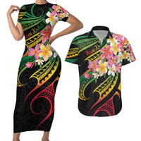 Kiribati Red Jasmine Mango Couples Matching Short Sleeve Bodycon Dress and Hawaiian Shirt Reggae Polynesian Art Vibe LT9 Reggae - Polynesian Pride
