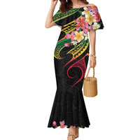 Kiribati Red Jasmine Mango Family Matching Mermaid Dress and Hawaiian Shirt Reggae Polynesian Art Vibe LT9 Mom's Dress Reggae - Polynesian Pride