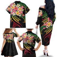 Kiribati Red Jasmine Mango Family Matching Off The Shoulder Long Sleeve Dress and Hawaiian Shirt Reggae Polynesian Art Vibe LT9 - Polynesian Pride
