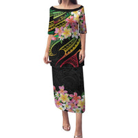 Kiribati Red Jasmine Mango Family Matching Puletasi and Hawaiian Shirt Reggae Polynesian Art Vibe LT9 Mom's Dress Reggae - Polynesian Pride