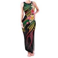 Kiribati Red Jasmine Mango Family Matching Tank Maxi Dress and Hawaiian Shirt Reggae Polynesian Art Vibe LT9 Mom's Dress Reggae - Polynesian Pride