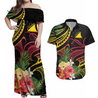 Personalised Tokelau Tropical Flowers Couples Matching Off Shoulder Maxi Dress and Hawaiian Shirt Reggae Polynesian Art Vibe LT9 Reggae - Polynesian Pride