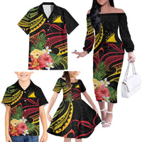 Personalised Tokelau Tropical Flowers Family Matching Off The Shoulder Long Sleeve Dress and Hawaiian Shirt Reggae Polynesian Art Vibe