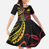 Personalised Tokelau Tropical Flowers Family Matching Off Shoulder Maxi Dress and Hawaiian Shirt Reggae Polynesian Art Vibe LT9 Daughter's Dress Reggae - Polynesian Pride