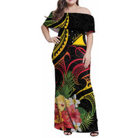 Personalised Tokelau Tropical Flowers Family Matching Off Shoulder Maxi Dress and Hawaiian Shirt Reggae Polynesian Art Vibe LT9 Mom's Dress Reggae - Polynesian Pride
