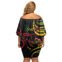 Personalised Tokelau Tropical Flowers Family Matching Off Shoulder Short Dress and Hawaiian Shirt Reggae Polynesian Art Vibe