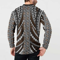 Brown Tongan Polynesian Tribal Button Sweatshirt - Polynesian Pride