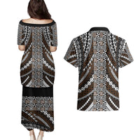 Brown Tongan Polynesian Tribal Couples Matching Puletasi and Hawaiian Shirt - Polynesian Pride