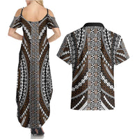 Brown Tongan Polynesian Tribal Couples Matching Summer Maxi Dress and Hawaiian Shirt LT9 - Polynesian Pride