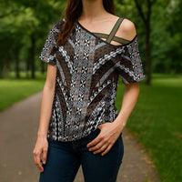 Brown Tongan Polynesian Tribal Cross Shoulder Shirt - Polynesian Pride