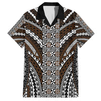 Brown Tongan Polynesian Tribal Family Matching Off The Shoulder Long Sleeve Dress and Hawaiian Shirt LT9 Dad's Shirt - Short Sleeve Brown - Polynesian Pride