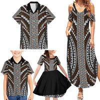 Brown Tongan Polynesian Tribal Family Matching Summer Maxi Dress and Hawaiian Shirt LT9 - Polynesian Pride