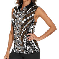 Brown Tongan Polynesian Tribal Women Sleeveless Polo Shirt - Polynesian Pride