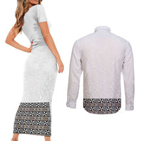 Light Gray Tongan Polynesian Tribal Couples Matching Short Sleeve Bodycon Dress and Long Sleeve Button Shirt LT9 - Polynesian Pride